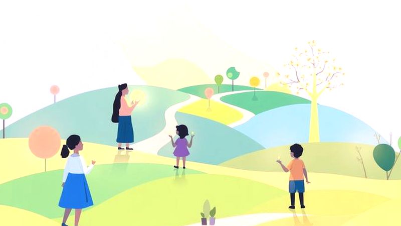 Una familia aprende en un paisaje armonioso