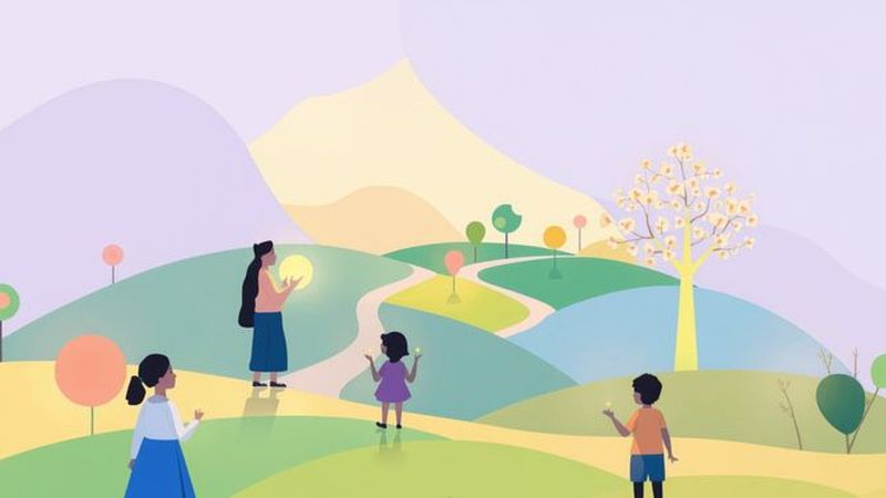 Una familia aprende en un paisaje armonioso