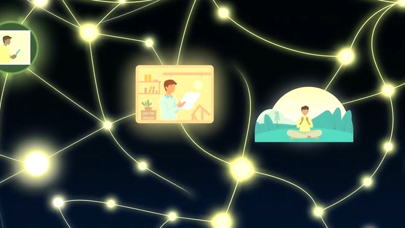 Hilos luminosos conectan crecimiento colaborativo sereno